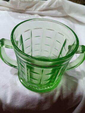 GREEN depression glass Spooner, Sugar, etc...